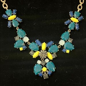 1629 J. Crew Floral Bib Necklace with Blue and Yellow Accents